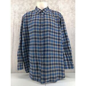 Harbor‎ Bay Shirt Men 3XLT Gray Blue Black Flannel Check Plaid Cotton XXXL Tall